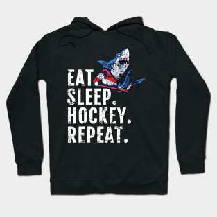 Eat Sleep Hockey Repeat, Hockey Shark Tees Hoodie